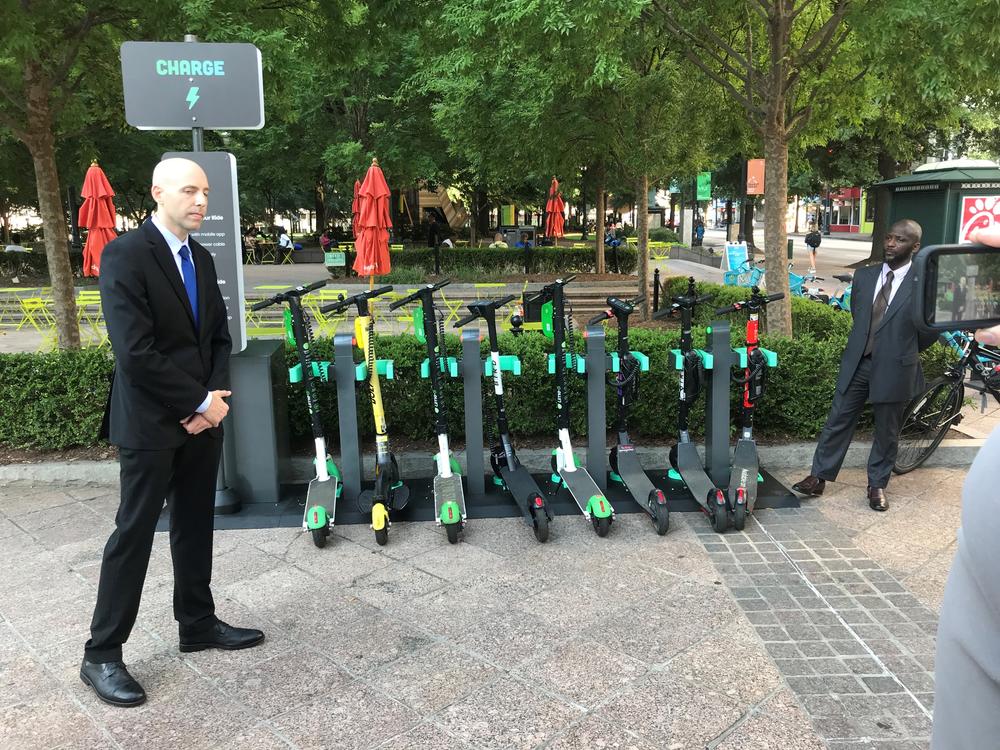 On Monday, Charge unveiled the first scooter charging station in the country in Atlanta