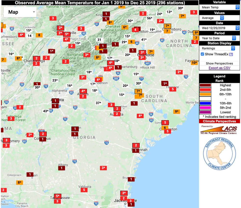 Data from the Southeast Regional Climate Center shows a number of Georgia cities had their highest recorded average temperatures in 2019. 