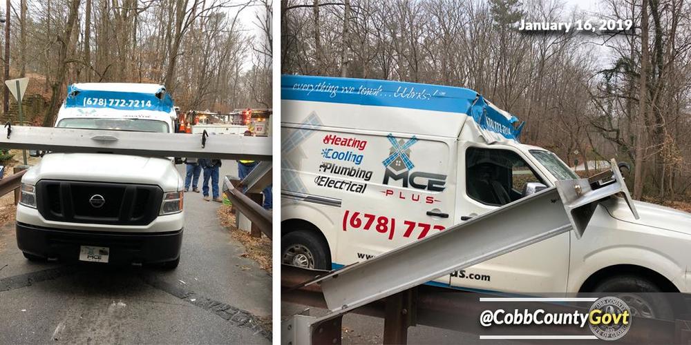 The latest truck to run into the warning beams protecting the historic bridge. 