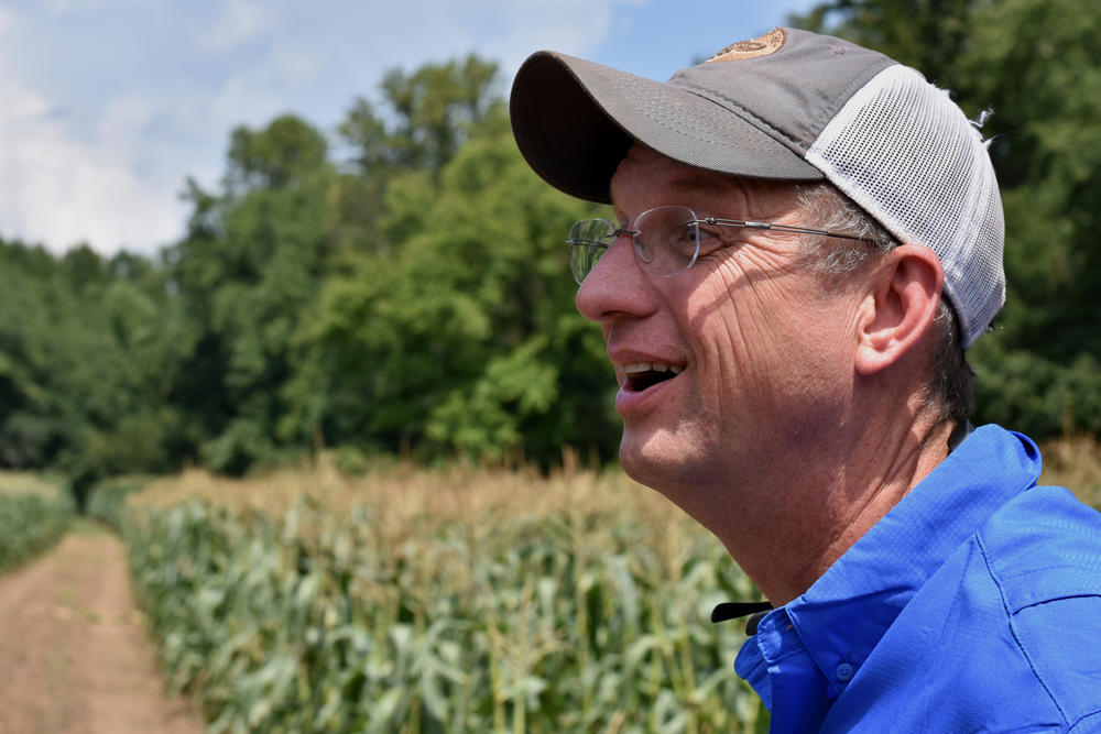 Rep. Doug Collins (R-Gainesville) smiles in a corn field at Seabolt Farms. Collins toured several farms in White County, Ga. to learn what he can do to advocate for them in the U.S. House.