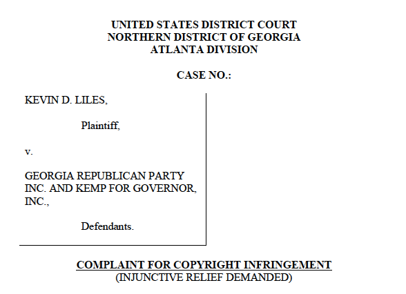 Atlanta based photographer Kevin Liles is suing the Georgia Republican Party and the Kemp for Governor campaign for copyright infringement. 