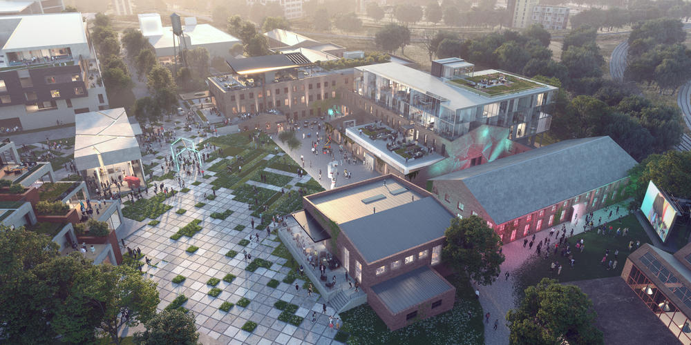 A rendering depicting the future of Atlanta's Goat Farm Arts Center.