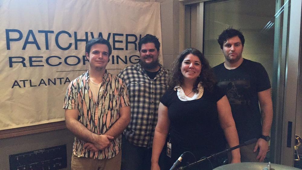 Host Celeste Headlee at Patchwerk Recording Studios in Atlanta with Culture Vulture's members: Nick Gilbert, Mathew Pelton, and James Webber.