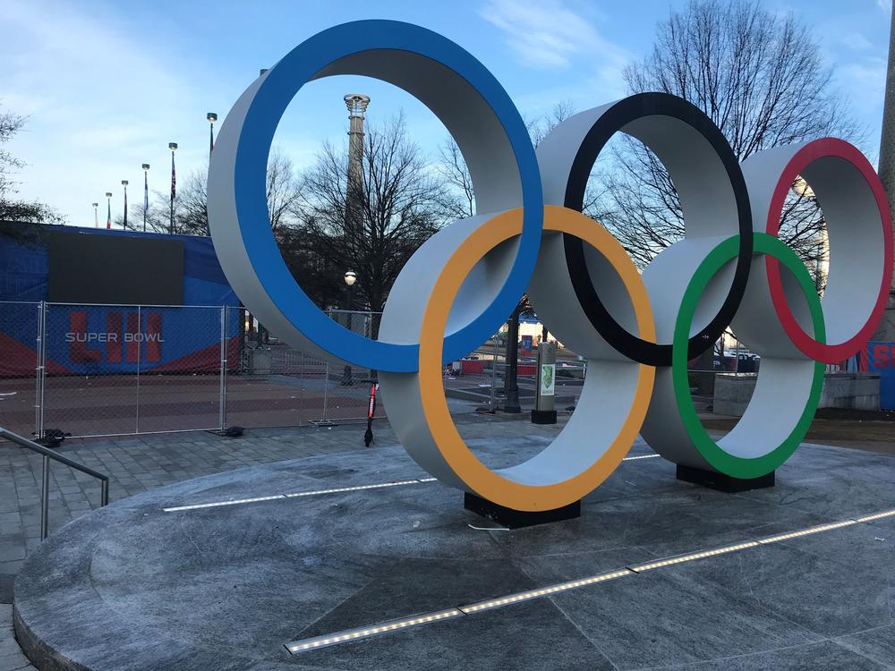 The Olympic rings in Centennial Olympic Park were a large attraction over the weekend, but the Monday morning after, all was quiet. 
