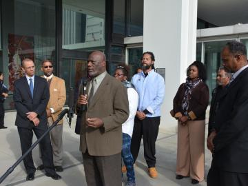 Members of Sapelo Island's Gullah Geechee community speak after filing their lawsuit in Atlanta.