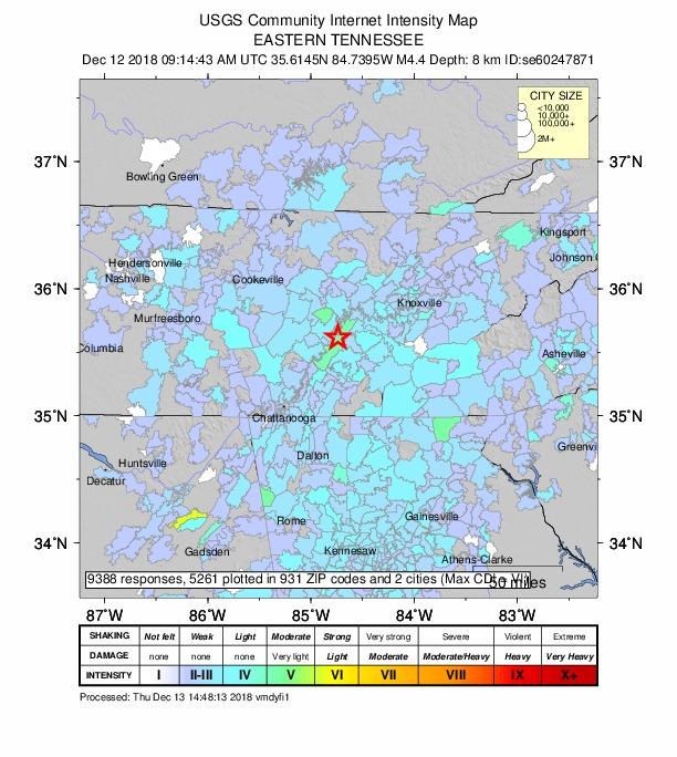 Tremors from Wednesday's earthquake near Decatur, Tennessee, could be felt as far south as Lagrange, Georgia.