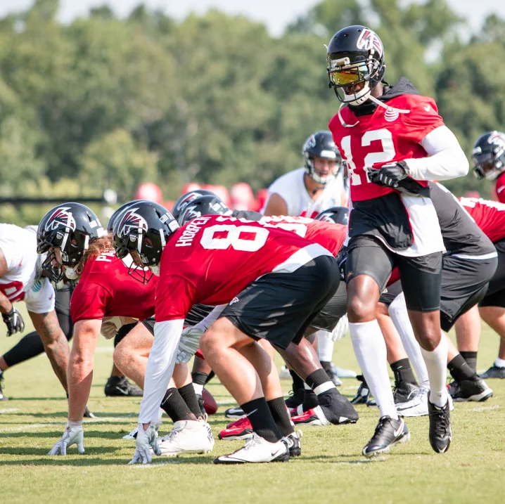 Atlanta Falcons wide receiver Mohamed Sanu (#12) on the eighth day of practice.