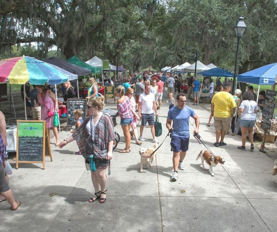 Customers shop at Forsyth Farmers' Market. 