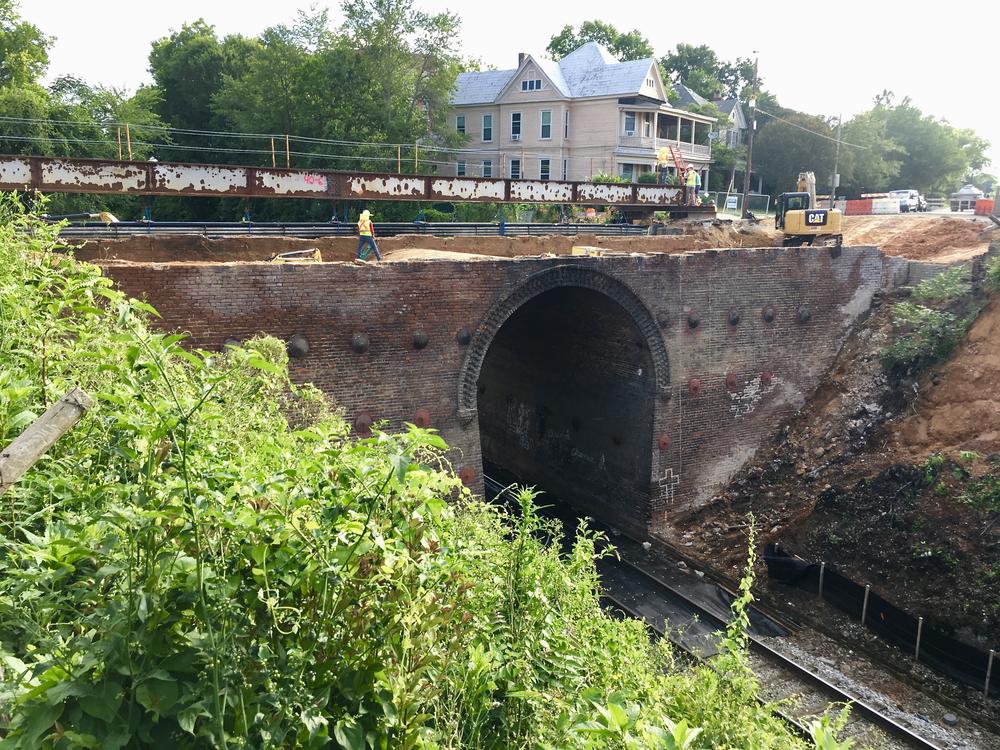 The recently demolished historic brick railway viaduct was built in 1899.