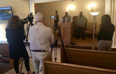 Macon-Bibb County Commissioners All Tillman, center left, and Virgil Watkins hold a news conference about new youth tours of the Richard Robinson Funeral Home to help curb deadly violence in Macon.