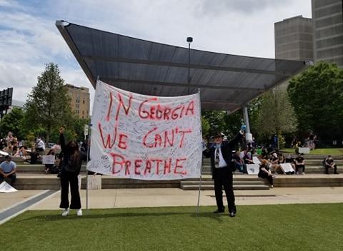 People gather in Atlanta ahead of a march for justice after killings of black people across the nation.