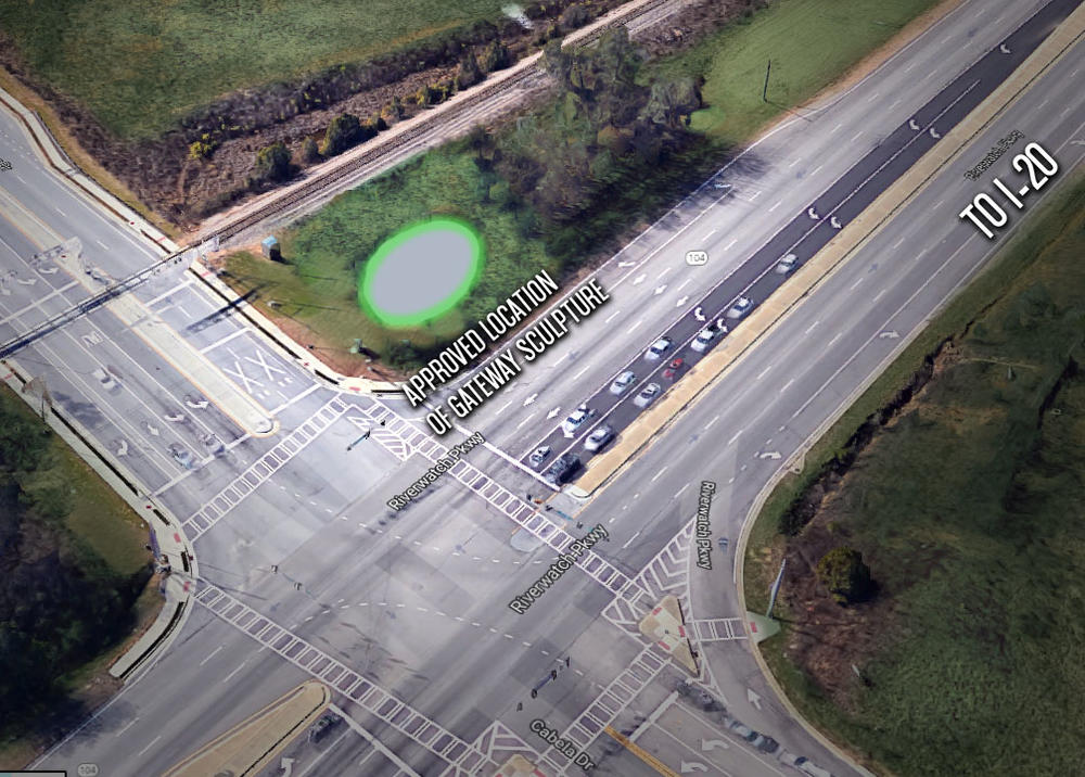 The first of the three Augusta gateway sculptures will be installed at the intersection of Riverwatch Parkway and Alexander Drive.