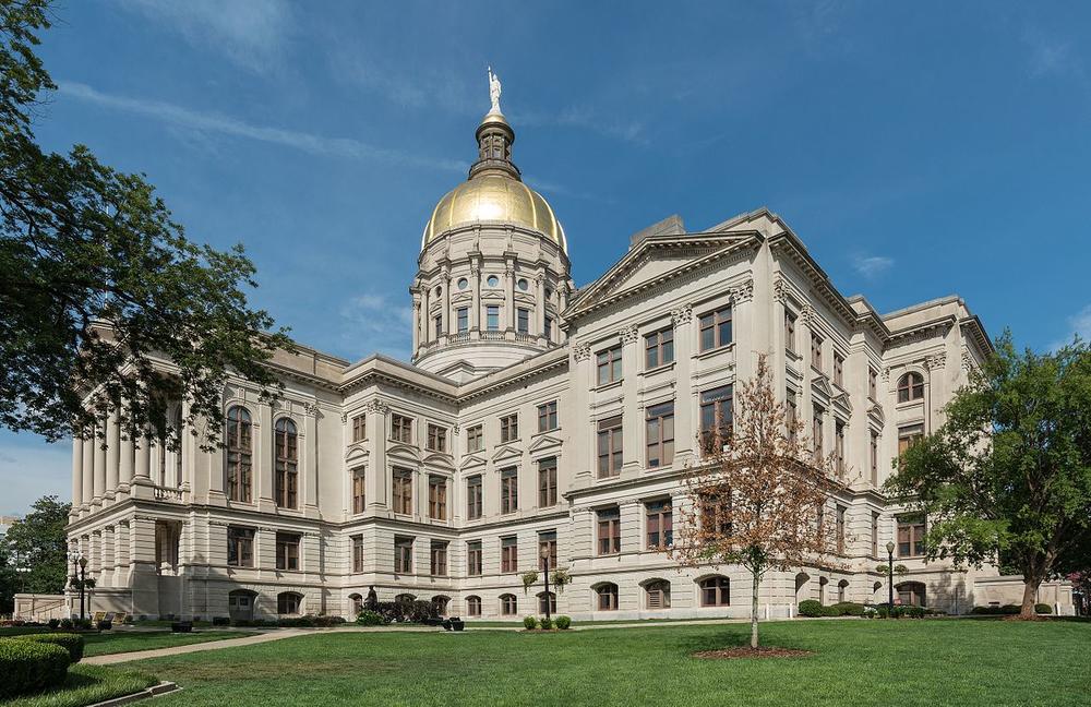 A view of Georgia's capitol building from the west.