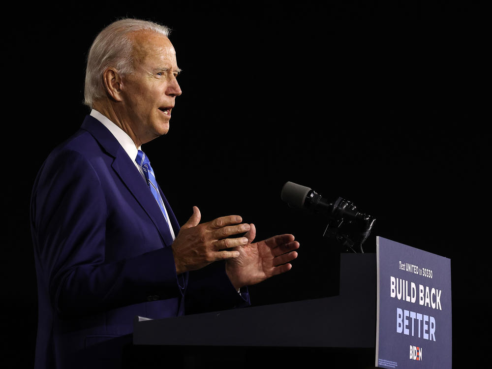 Presumptive Democratic presidential nominee Joe Biden details his $2 trillion climate proposal Tuesday at the Chase Center in Wilmington, Del.