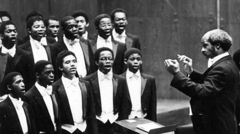 The Morehouse College Glee Club in performance in 1981. Wendall Whalum, at right, was the second of only three directors of the club in its 100 years of existence.