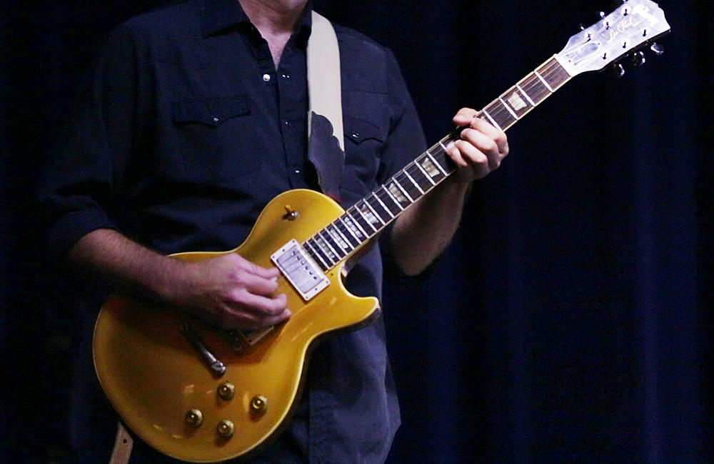Duane Allman's 1957 Gold Top Les Paul before a concert at the Macon City Auditorium in 2016. 