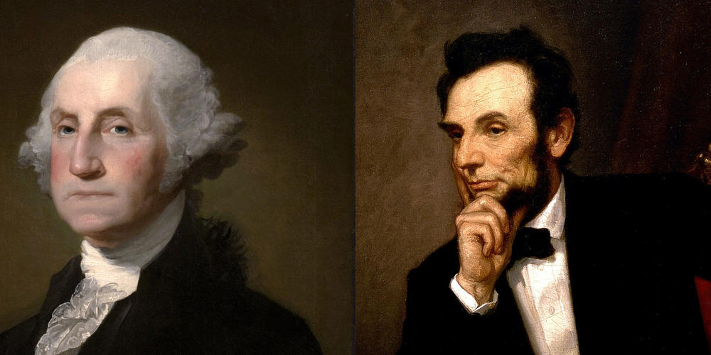 Portraits of George Washington and Abraham Lincoln.