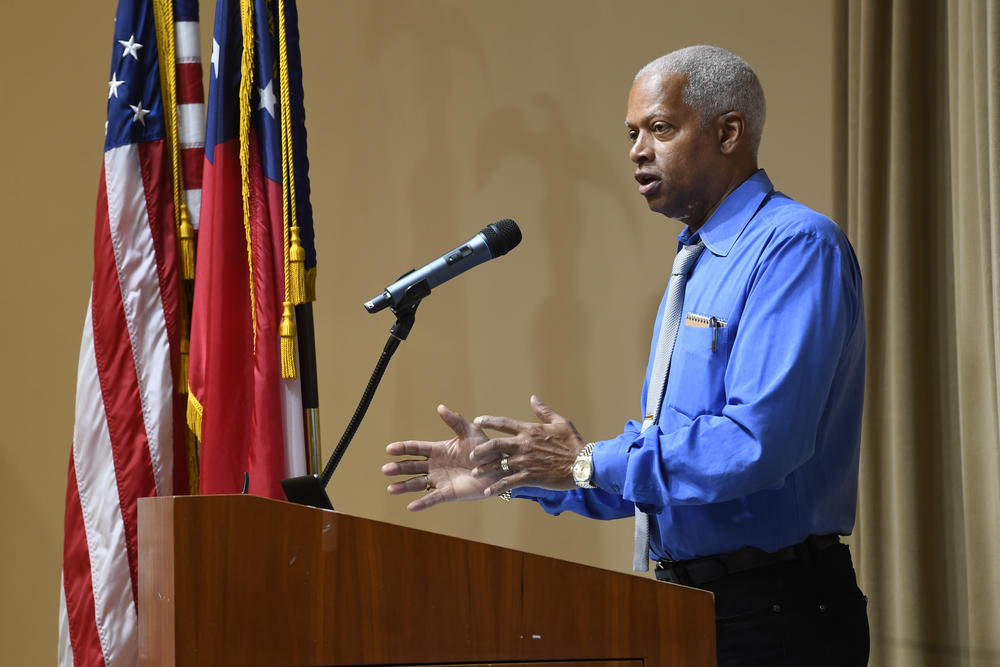 U.S. Rep. Hank Johnson, D-Ga., speaks to constituents during a town hall meeting Tuesday, August 13, 2019, at a senior center in Lithonia, Ga.