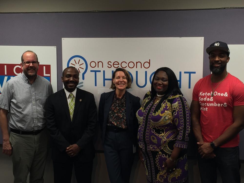 Dan Immergluck (left), Erik Provitt, Virginia Prescott (center), Bambie Hayes-Brown and Scotley Innis in the 