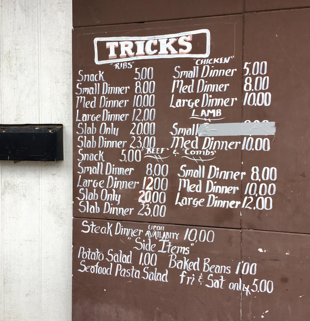Tricks BBQ Menu