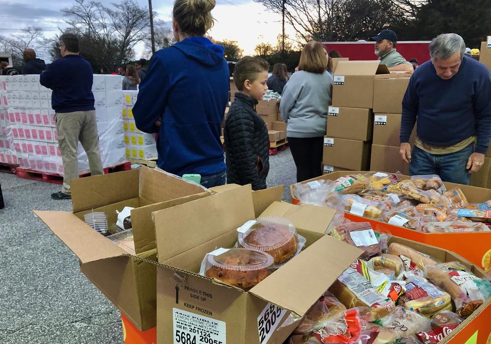 Boxes of food ready to be distributed.