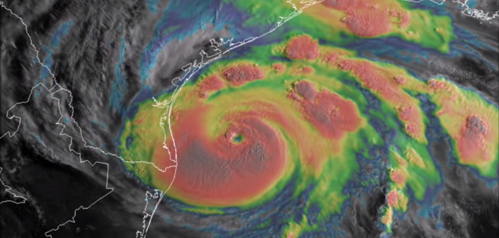 An infared image of Hurricane Harvey, which caused tremendous damage in 2017.