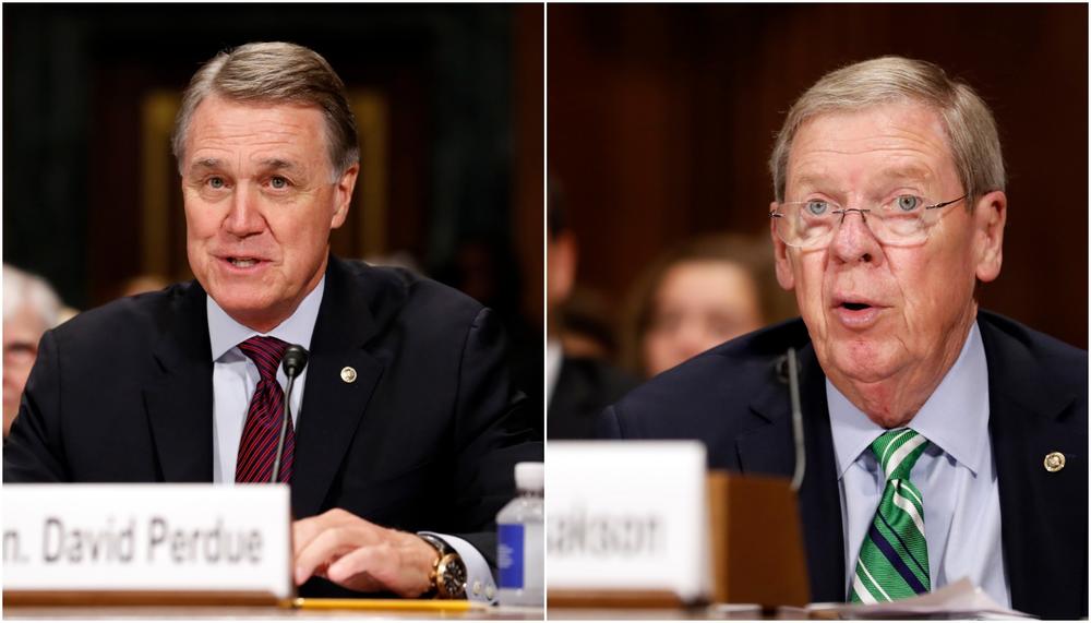Left: Sen. David Perdue, R-GA., Right: Sen. Johnny Isakson, R-GA.