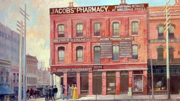 Jacobs' Pharmacy in Atlanta, where Coca-Cola was first served as a fountain drink, circa 1900.