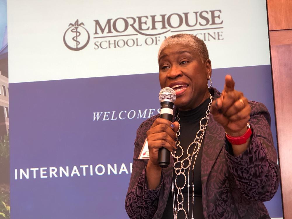 Janice McKenzie-Crayton speaks at an International Women's Forum lunch Thursday, Feb. 14, at Morehouse School of Medicine. 