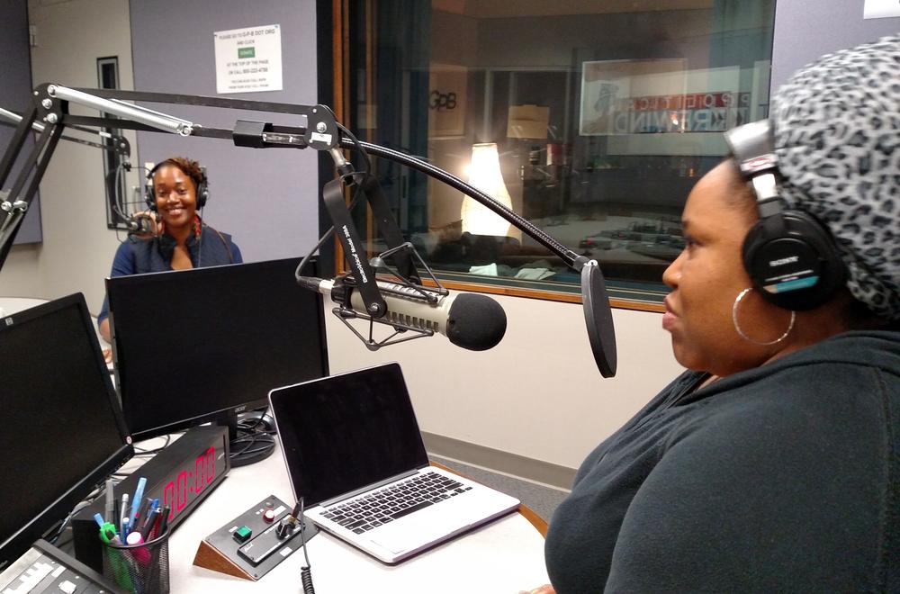 Location scout Jen Farris (l) talking with host Kalena Boller (r) at GPB's studios in Atlanta.