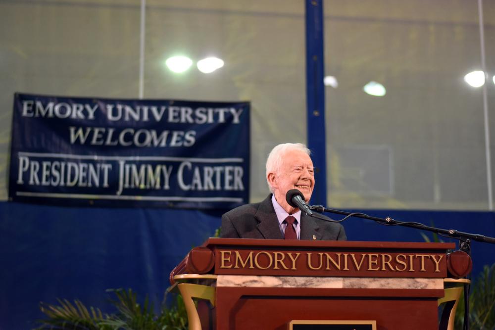 Former President Jimmy Carter speaks at the 38th Carter Town Hall at Emory University in Atlanta.