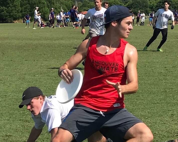 Shrader catches the disc at a tournament earlier this year in June