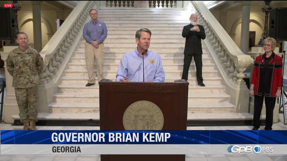 Gov. Brian Kemp delivers an update on coronavirus in Georgia Wednesday, April 8.