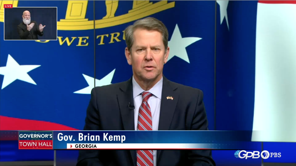 Gov. Brian Kemp speaks during a televised statewide town hall on coronavirus.