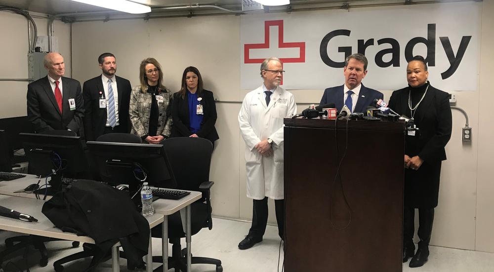 Gov. Brian Kemp tours Grady Hospital and their mobile unit, nearly two weeks after declaring a state of emergency at the facility. 