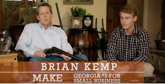 Georgia GOP gubernatorial candidate Brian Kemp aims a shotgun at a teenage boy looking to date one of his daughters in his newest campaign ad.