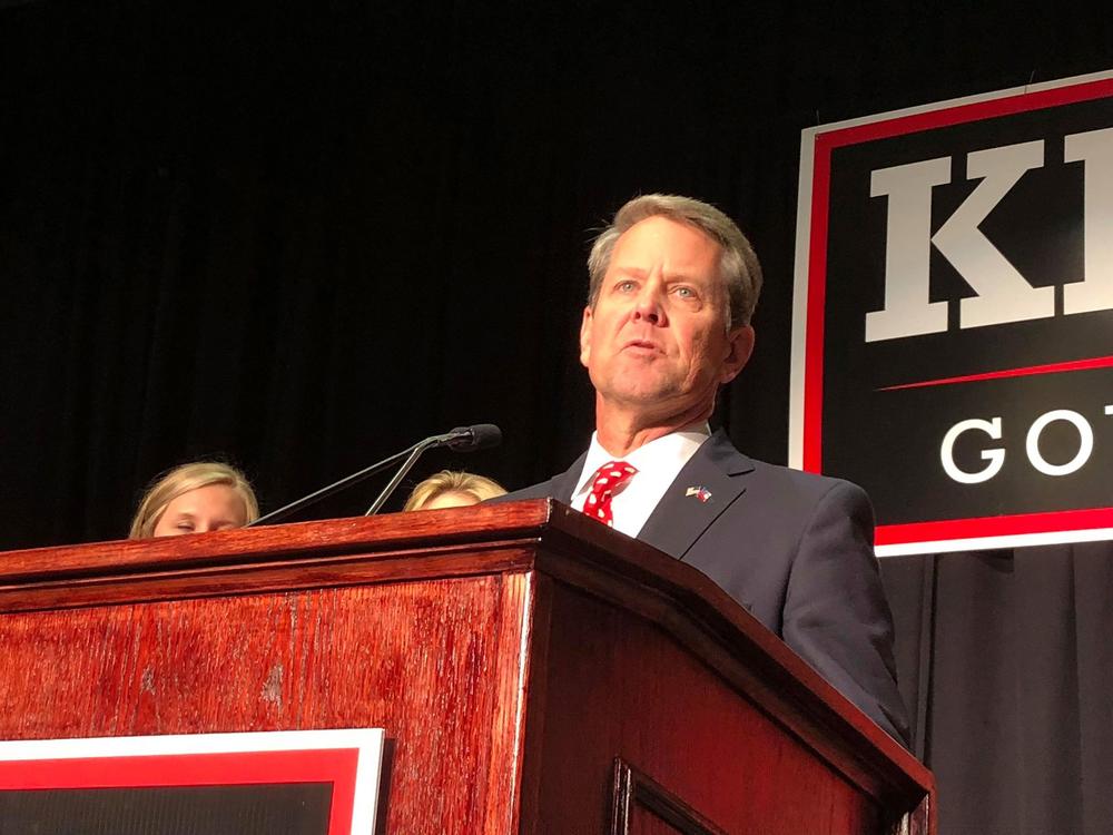 Brian Kemp's address to supporters in Athens, GA was optimistic but the Republican candidate did not formally declare victory. 