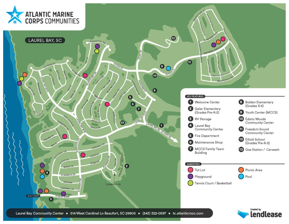 Map of Laurel Bay subdivision in Beaufort County, SC.