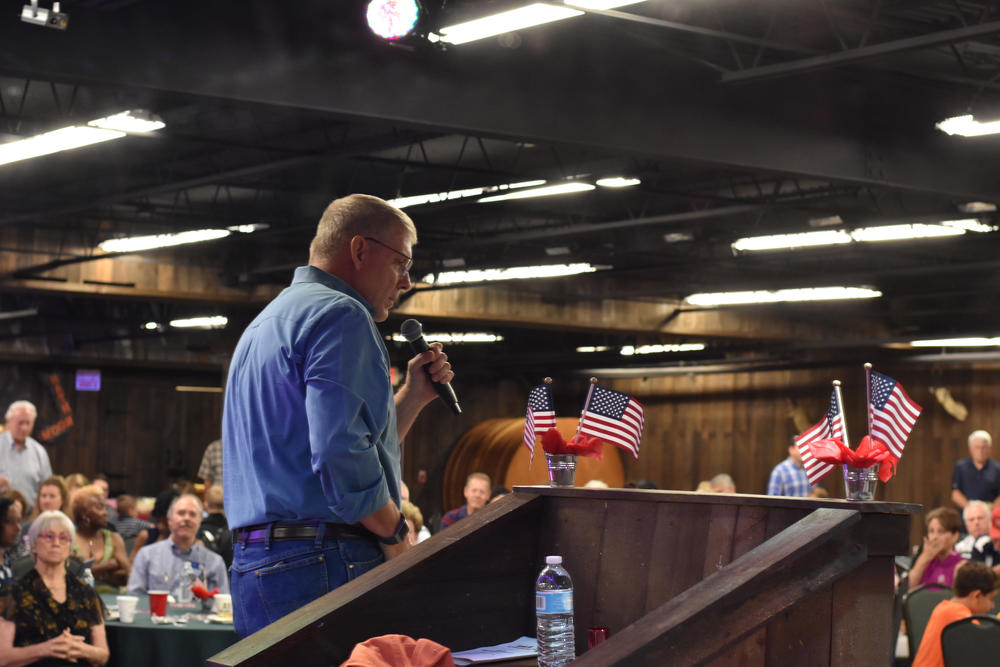 U.S. House Rep. Barry Loudermilk (R-Ga.) speaks to the crowd at the 11th District GOP's Fifth Annual Marksmanship Event and Barbecue.