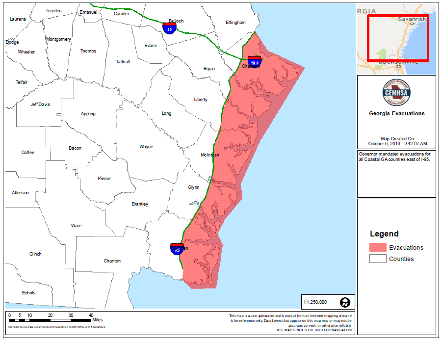 Mandatory evacuation map of coastal Georgia.