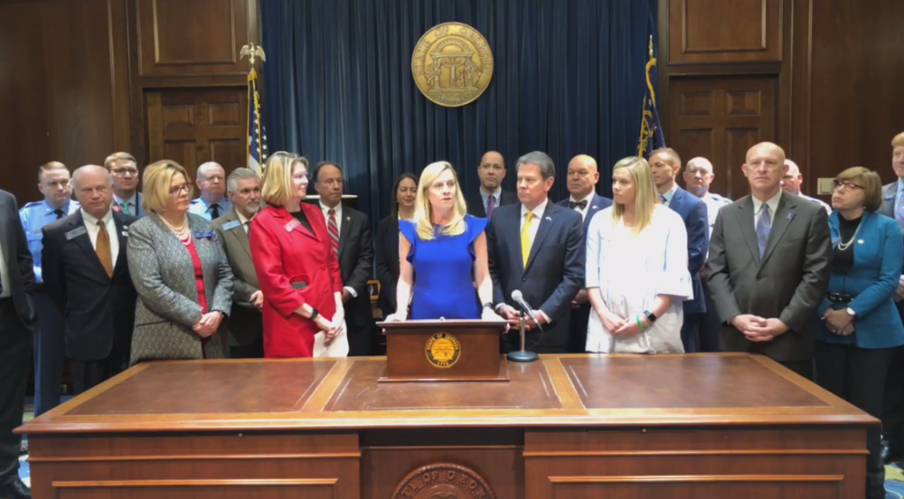 First Lady Marty Kemp announces the creation of a sex trafficking commission at the State Capitol on Tuesday.