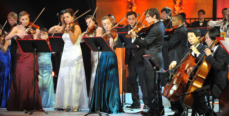 Students from the McDuffie Center for Strings perform at A Grand Mercer Christmas in 2015.