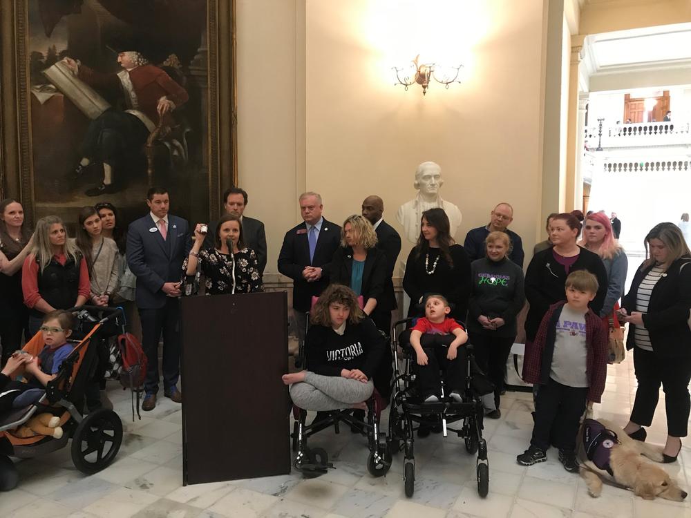 Lawmakers and medical marijuana patients gather at the State Capitol to introudce a new bill.