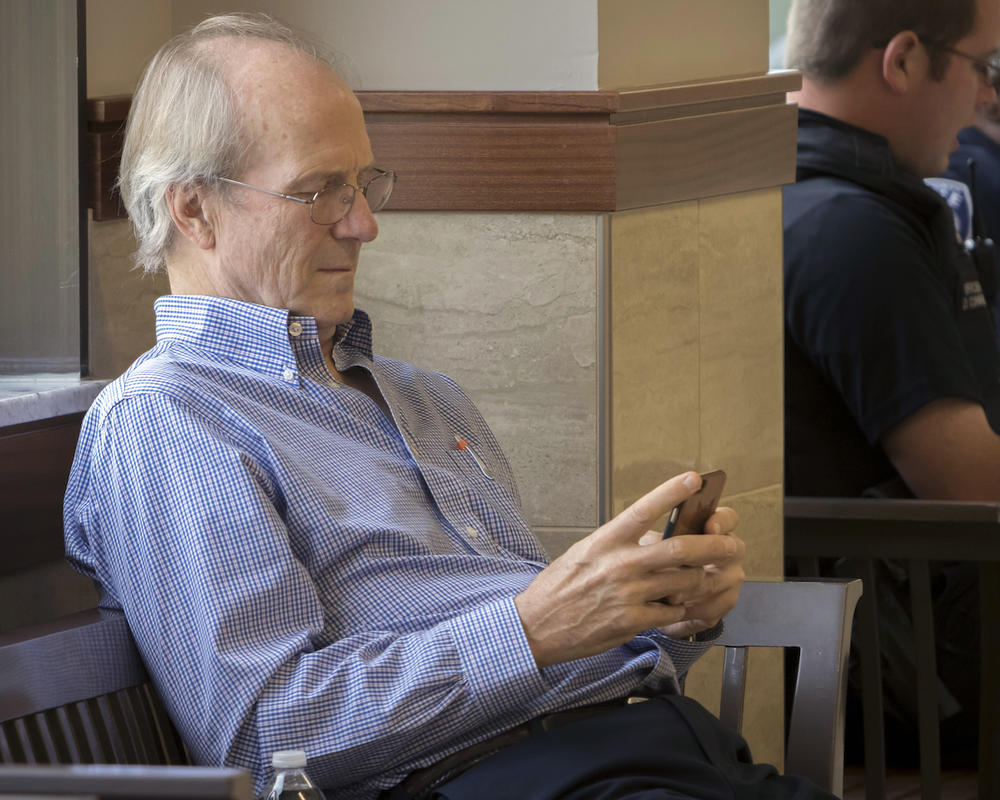 Midnight Rider star actor William Hurt waits outside a courtroom before being called as a witness during a civil trial at the Chatham County Court House in Savannah, Ga, Tuesday, July 11, 2017.