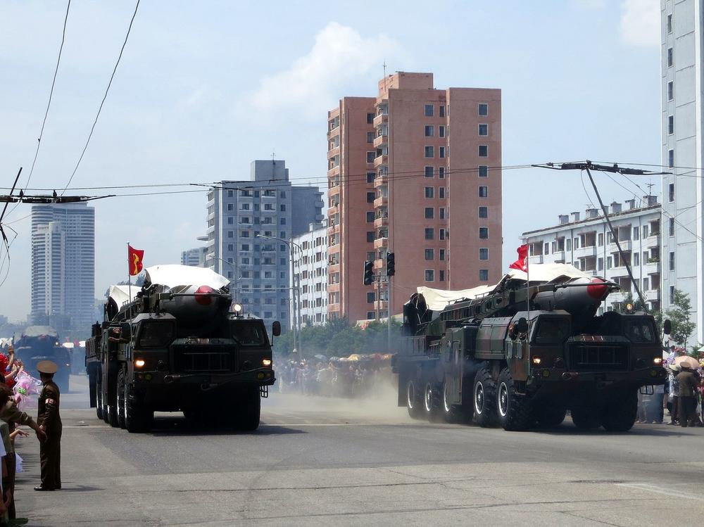 Ballistic missiles on display during a North Korean military parade.