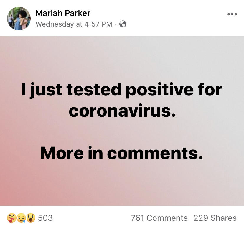 Athens Commissioner Mariah Parker posted the results of her COVID-19 test on Facebook the evening of June 3.