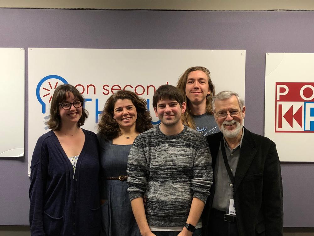 Producer Maura Currie, host Celeste Headlee, producer/reporter Sean Powers, and editor Don Smith on Celeste's last day as host of On Second Thought.