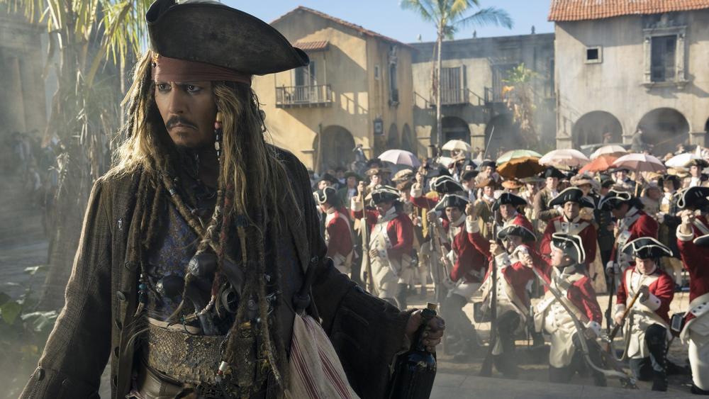Johnny Depp in Pirates Of The Caribbean: Dead Men Tell No Tales. It's on of the many movie sequels in theaters this year.