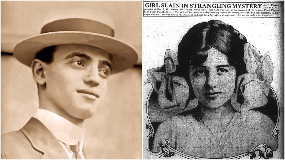 Leo Frank (left), a Jewish man from New York City, was convicted of the rape and murder of Mary Phagan (right) in 1915. Although his sentence was later commuted, Frank was lynched by a mob in Marietta shortly afterwards. 