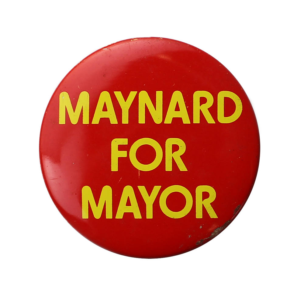 A political button from Maynard Jackson's Atlanta mayoral campaign is part of the Atlanta History Center's new crowd-sourced exhibit 
